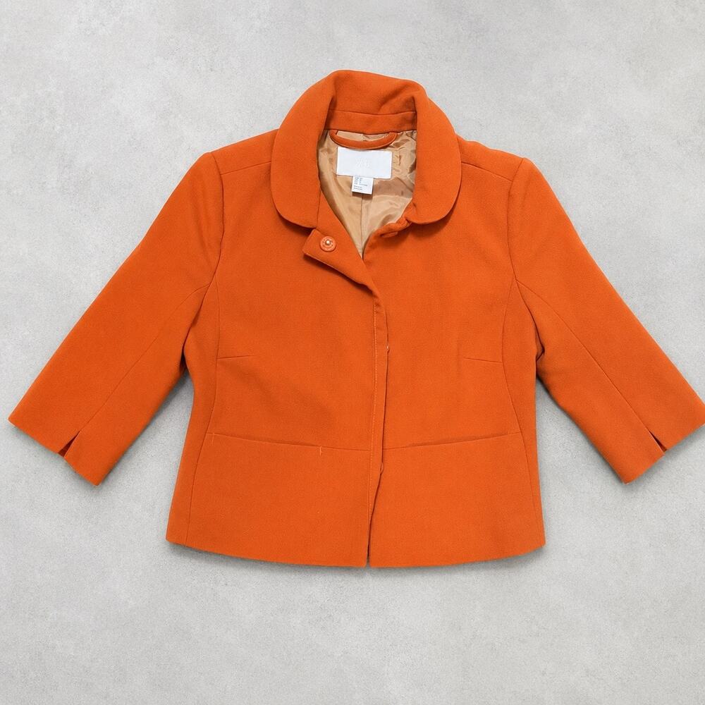 H&M Orange Cropped Jacket | Women’s Size 2| 3/4 Sleeve Snap Front Blazer